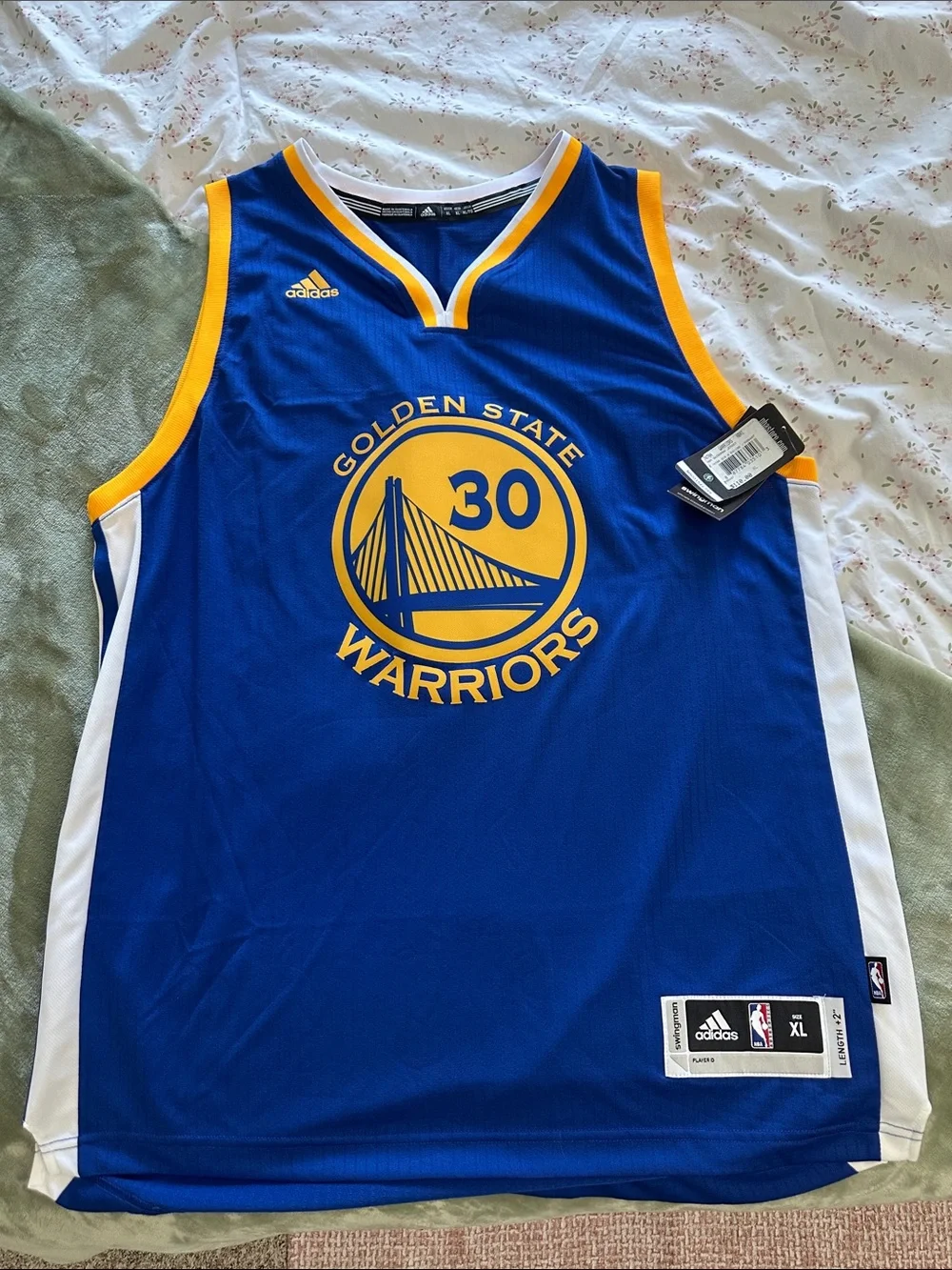 adidas Golden State Warriors Blue and Yellow #30 Curry Basketball Jersey